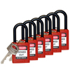 Sicherheitsschlösser – Nylonbügel, Rot, KD - Verschiedenschließende Schlösser, Nylon, 38.10 mm, 6 Stück / Box